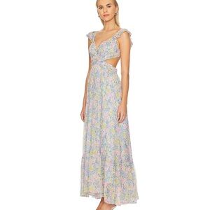 Astr Primrose Floral Midi Dress - Blue Pink Floral